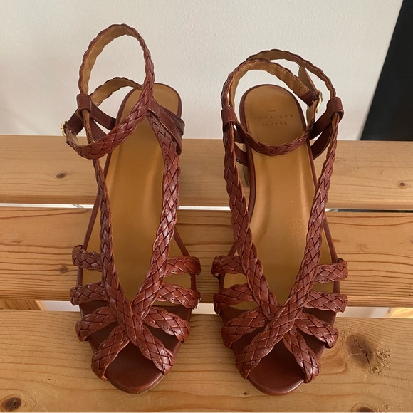 Sezane Natacha Heeled Sandals Woven Heritage Chocolate Brown - Picture 4 of 16